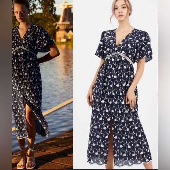 Zara Navy and White Floral Maxi Dress - Picture 1 of 5